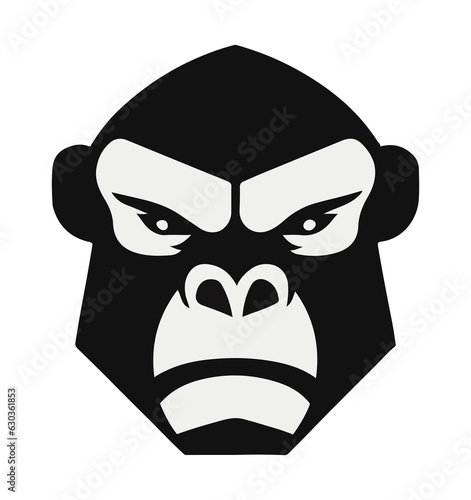 simple minimalist design of a chimpanzee face with sharp observative eye and a sly expression