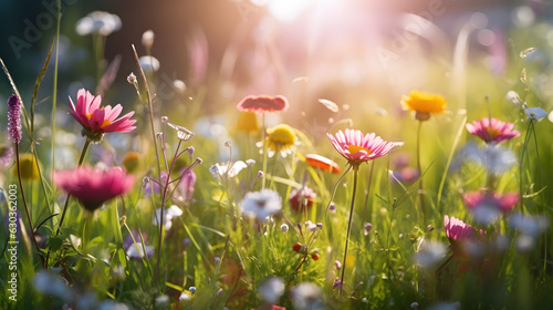Nature's Beauty: Flowers in the Field with Sunrays and Bokeh © Marc