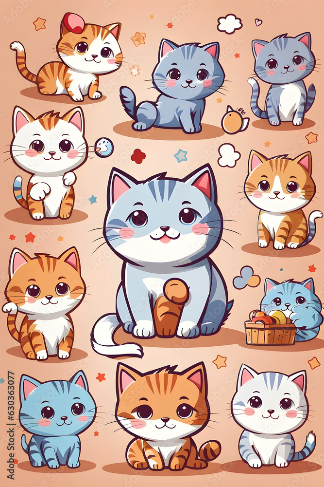 Cute cartoon cat set sticker Cute cartoon cat set sticker
