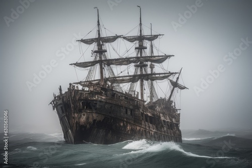 The Wreck: A Damaged and Doomed Ship in a Stormy Sea