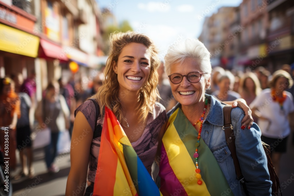 Dos mujeres maduras celebran el dia del orgullo LGTBI Dos mujeres maduras celebran el dia del orgullo LGTBI