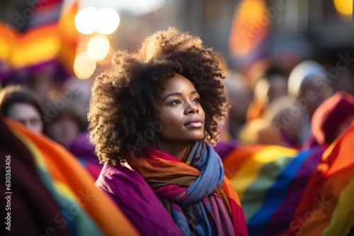 retrato de una joven afro americana durante el desfile del orgullo LGTBI