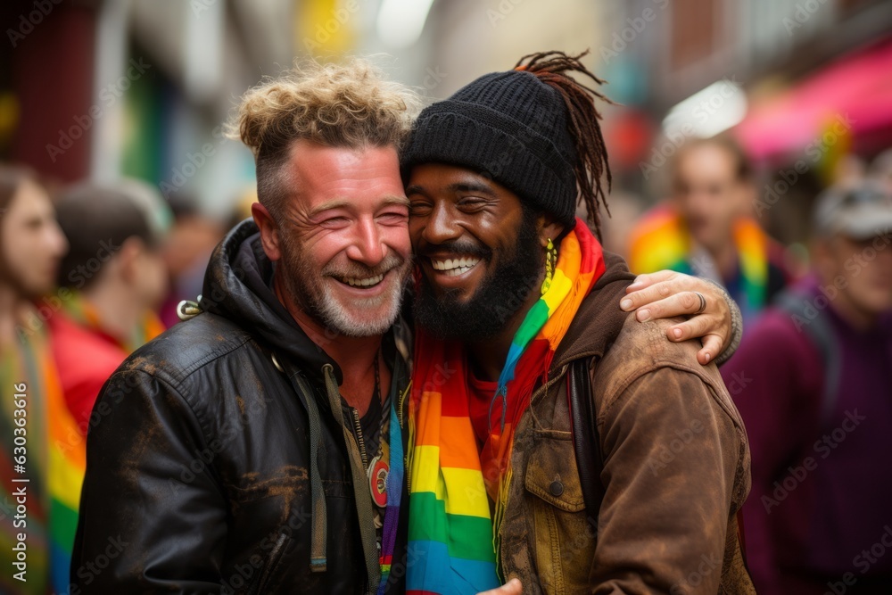 Dos hombres celebran el dia del orgullo LGTBI