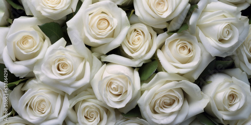 Elegant White Rose Blossoms Adorning Background in Abundance - AI generated