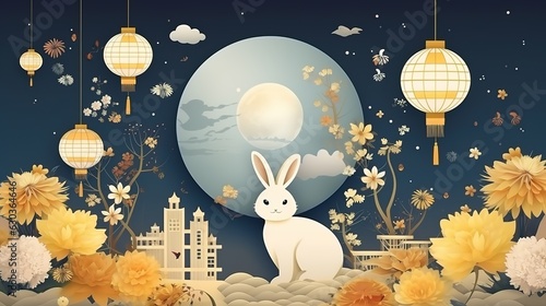 Cartoon illustrations celebrating the mid-autumn Festival.AI generated. 