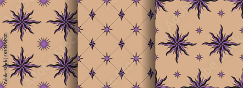 Mystery set of modern esoteric seamless patterns. Gothic style backgrounds collection. 