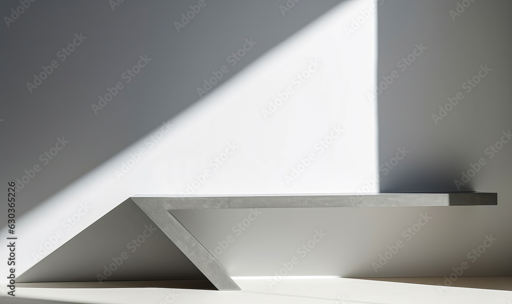 White wall with shadows and shelf, bench or pedestal Ai generation White wall with shadows and shelf, bench or pedestal Ai generation