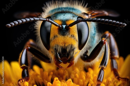 Extreme macro of a bee insect face, Generative AI. © nilanka