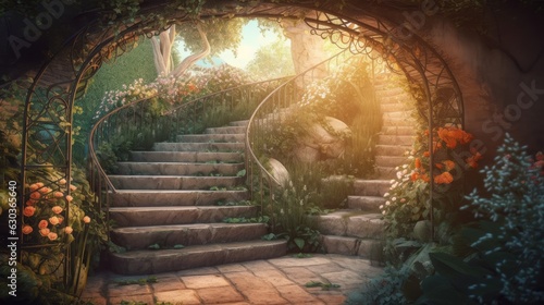 surreal  a beautiful secret garden. A quiet and bright place. Created with Generative AI.