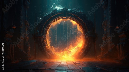 Spectacular fantasy scene with magical portal. Created with Generative AI.