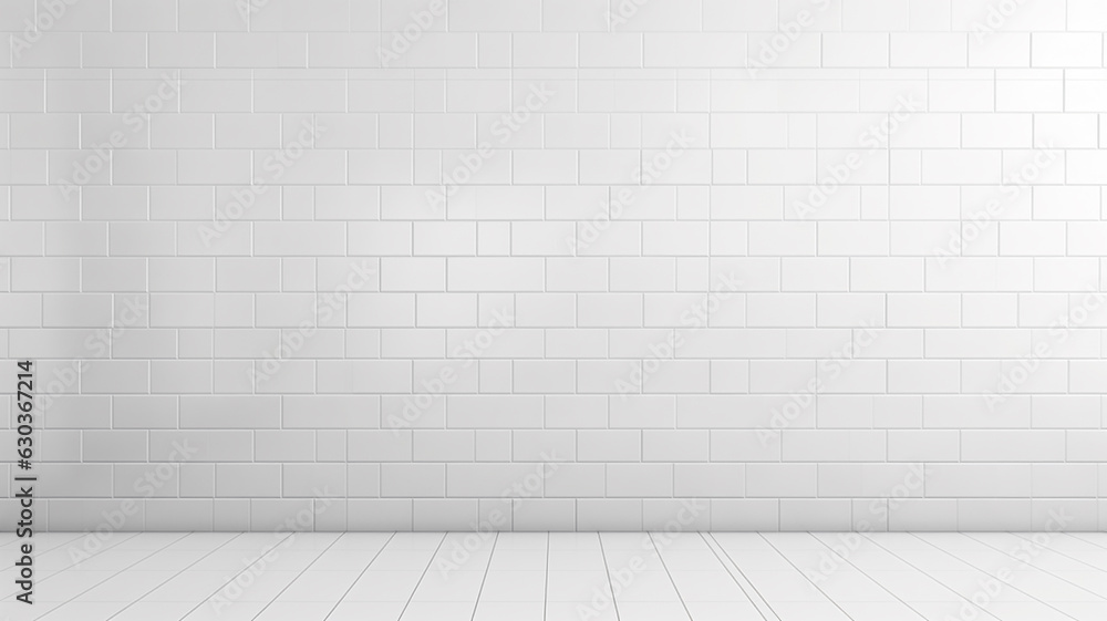 Fototapeta premium Empty clean bathroom brick tile copy space banner mockup wall in Scandinavian elegant clean style product display montage podium