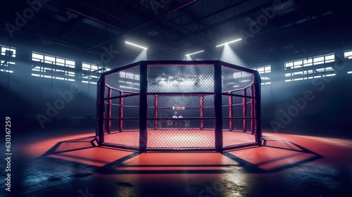 фотография Empty MMA Fighting cage made with Ai generative technology, Property is fictiona