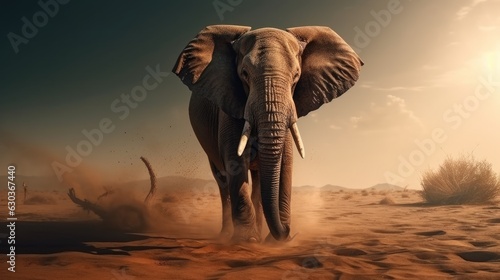 Elephant in a Desert Landscape. Created with Generative AI.