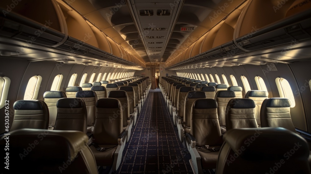 Fototapeta premium plane inside. empty airplane inside. Created with Generative AI.