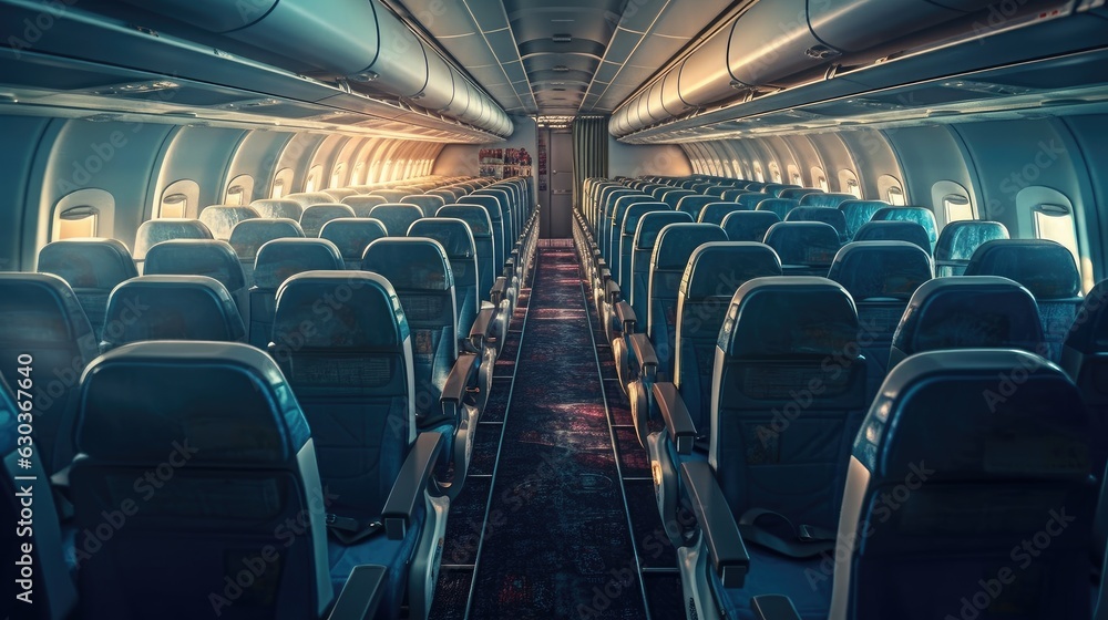 plane inside. empty airplane inside. Created with Generative AI. plane inside. empty airplane inside. Created with Generative AI.