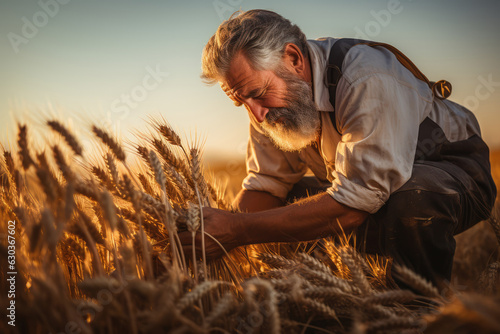Man joyously working in a wheat field - Agriculture and happiness - AI Generated