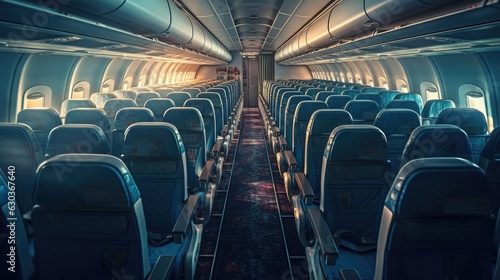 plane inside. empty airplane inside.  Created with Generative AI.