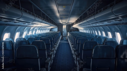 plane inside. empty airplane inside. Created with Generative AI.