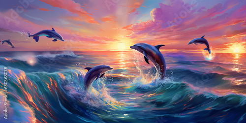 Delfine im Sonnenuntergang