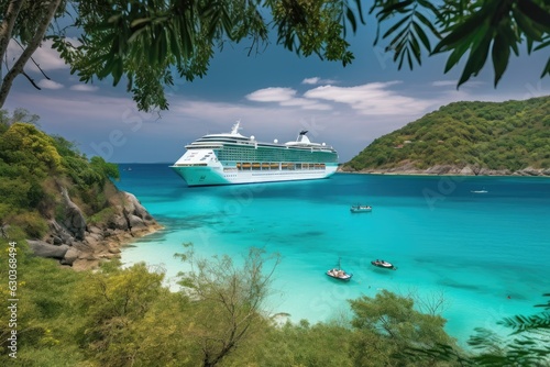 A luxury cruise ship sailing through the sparkling waters of the Caribbean.