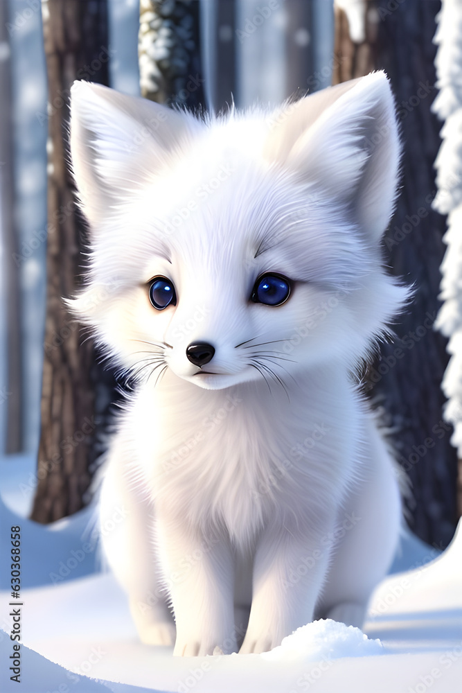 Generative AI Illustration of a cute artic fox Generative AI Illustration of a cute artic fox