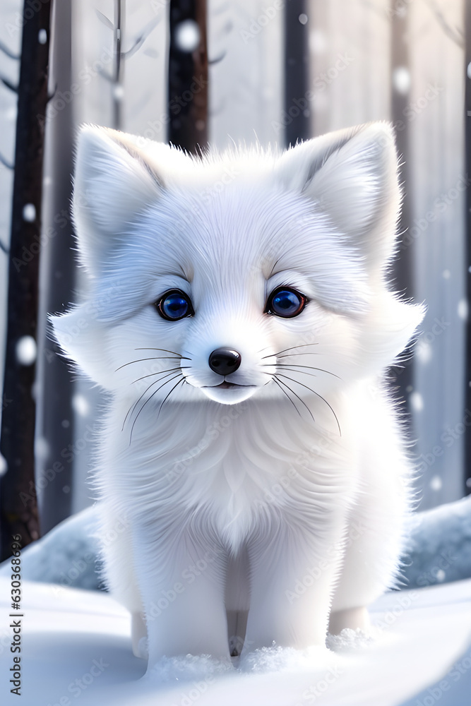Generative AI Illustration of a cute artic fox
