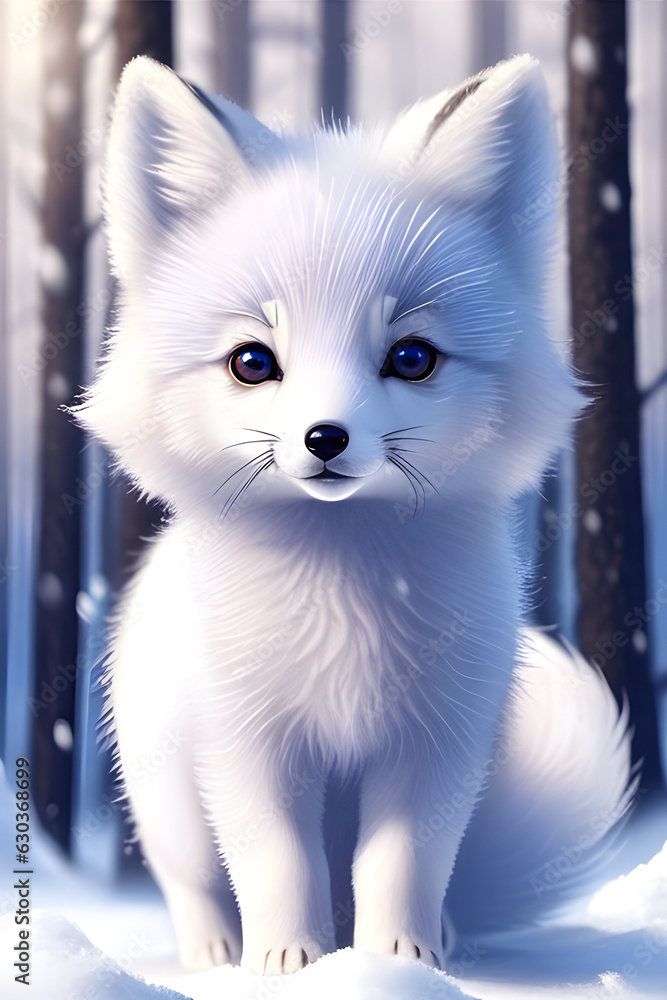 Generative AI Illustration of a cute artic fox