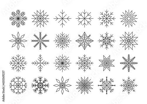 Snowflake thin black line icons snow big vector set 