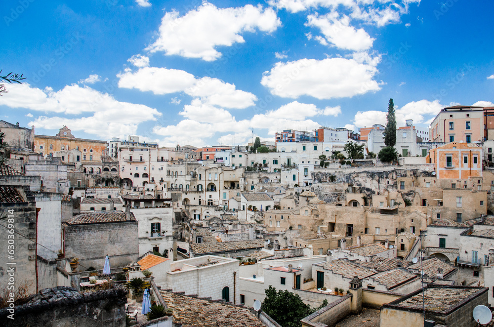 Panorama of Matera old town with beautiful sky