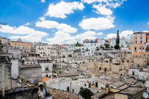 Panorama of Matera old town with beautiful sky