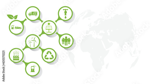Banner template design with icons for Sustainability development and Eco friendly concept, Vector illustration