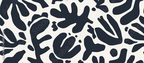 Hand drawn minimal abstract organic shapes seamless pattern, leaves and flowers.	