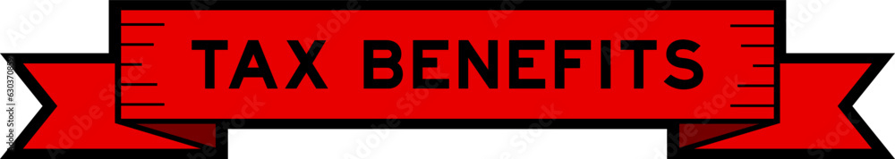 Ribbon label banner with word tax benefits in red color on white background Ribbon label banner with word tax benefits in red color on white background