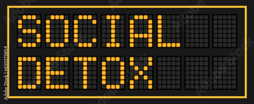 Orange color led banner in word social detox on black background