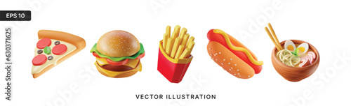 Canvastavla Fast food 3d realistic render vector icon set