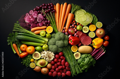 Food background with assortment of fresh organic colorful vegetables. Generative AI