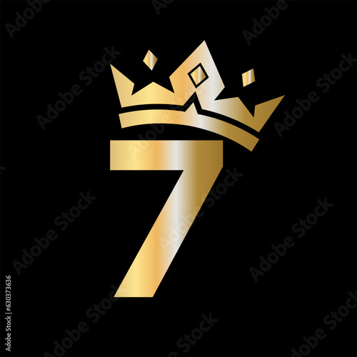 Letter 7 Crown Logo. Crown Logo on Letter 7 Vector Template for Beauty, Fashion, Star, Elegant, Luxury Sign