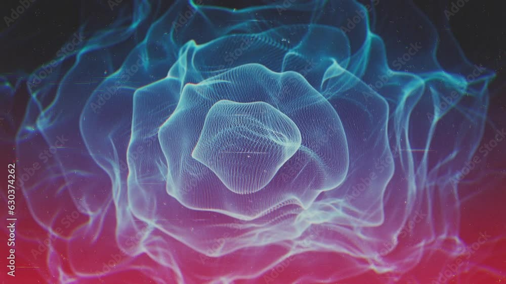 Abstract Vintage Fractal Field Background Loop/ 4k animation of an abstract fractal wave field background with particles and vintage texture effect seamless looping