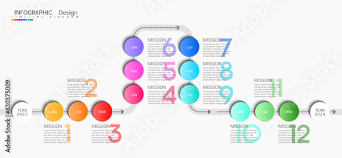 12 month calendar design concept, modern timeline, infographic template for business.Can be used for presentations, flowcharts, diagrams, signs. Vector illustration.