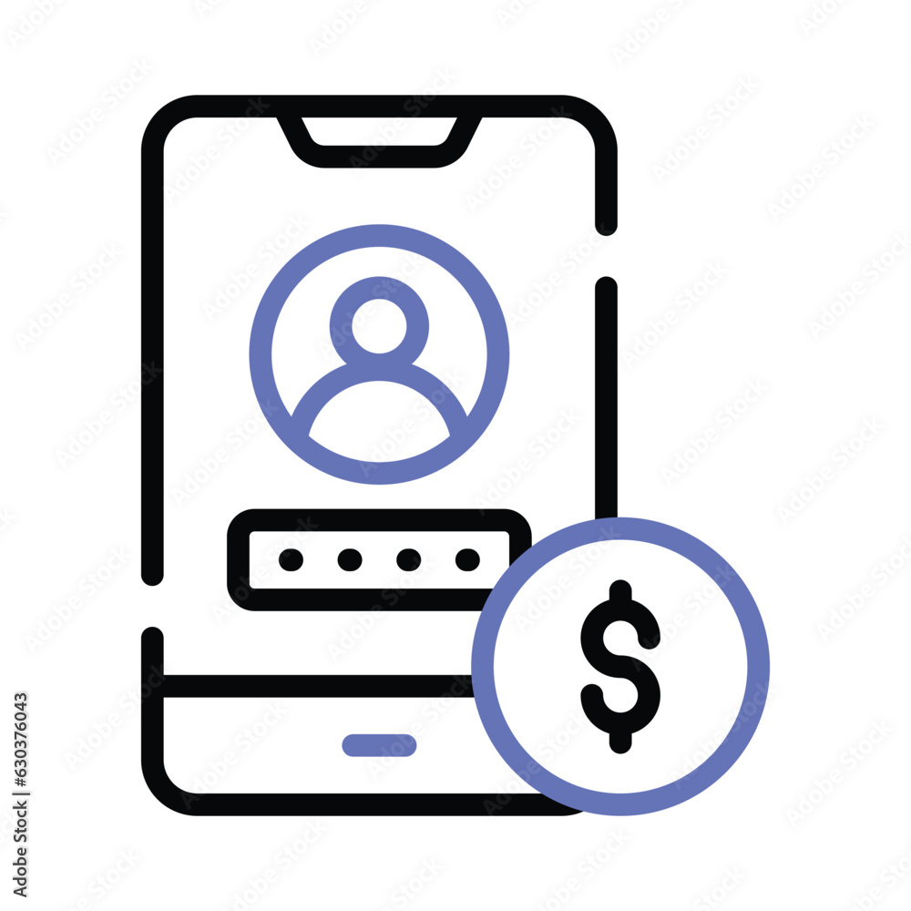 User and password inside mobile with dollar denoting concept icon of banking app, ready for premium use User and password inside mobile with dollar denoting concept icon of banking app, ready for premium use