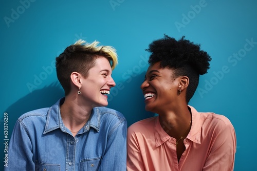 Studio Portrait of Two Close Friends, Embracing Diversity and Laughter