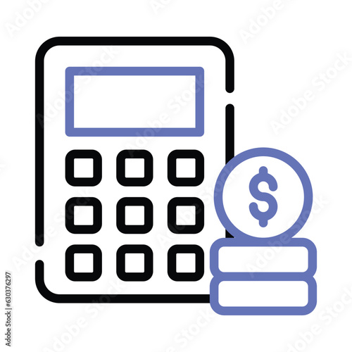 Calculator with coins denoting accounting concept vector, money calculation icon © Creative studio 