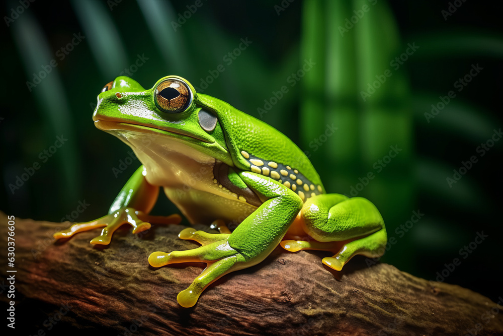European green frog on branch. European green frog on branch.