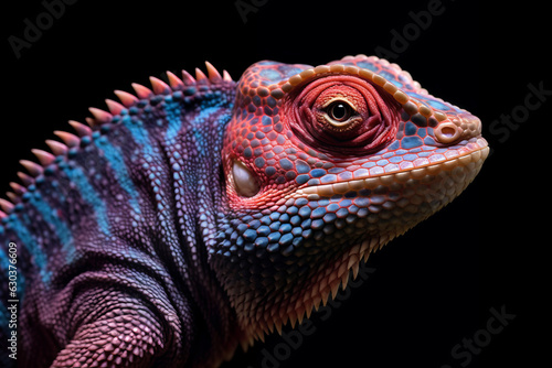 multi-coloured chameleon detail.