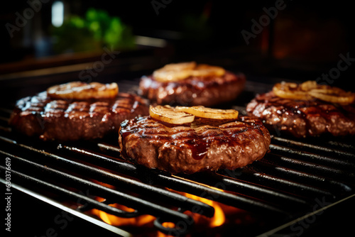 hamburgers cooked on a bbq grill.
