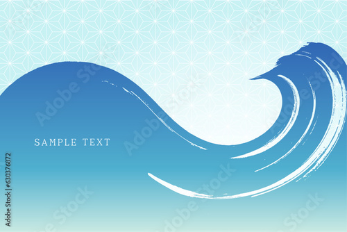 筆で描いた波の和風背景素材