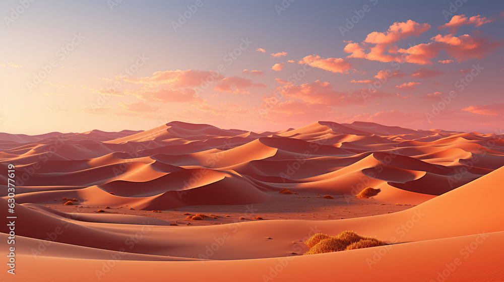Naklejka premium A mesmerizing sunset over the Sahara desert. Wallpaper concept. Generative AI.