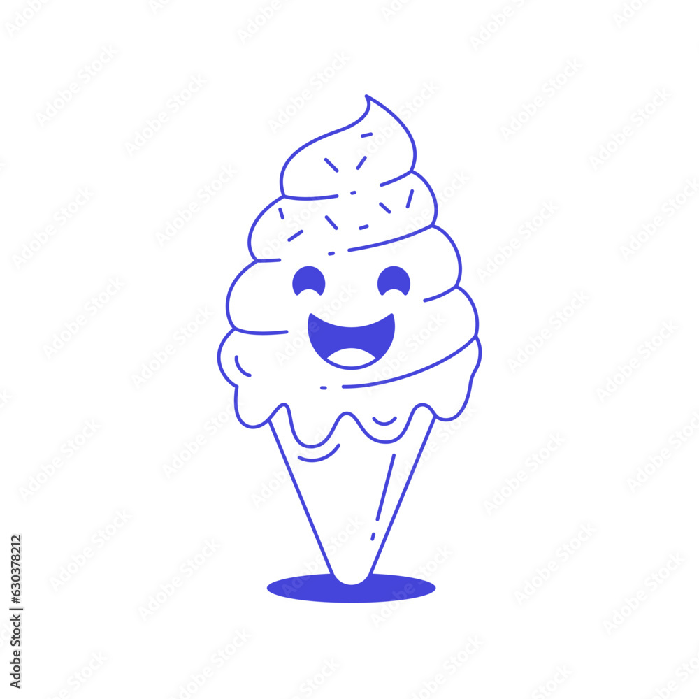 Funny ice cream cone cartoon character sketch retro 30s animation style line art icon vector Funny ice cream cone cartoon character sketch retro 30s animation style line art icon vector