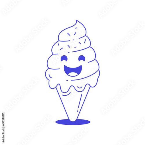 Funny ice cream cone cartoon character sketch retro 30s animation style line art icon vector