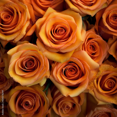 Vibrant Beauty of Abundant orange Rose Blossoms in a Serene Garden Setting - AI generated